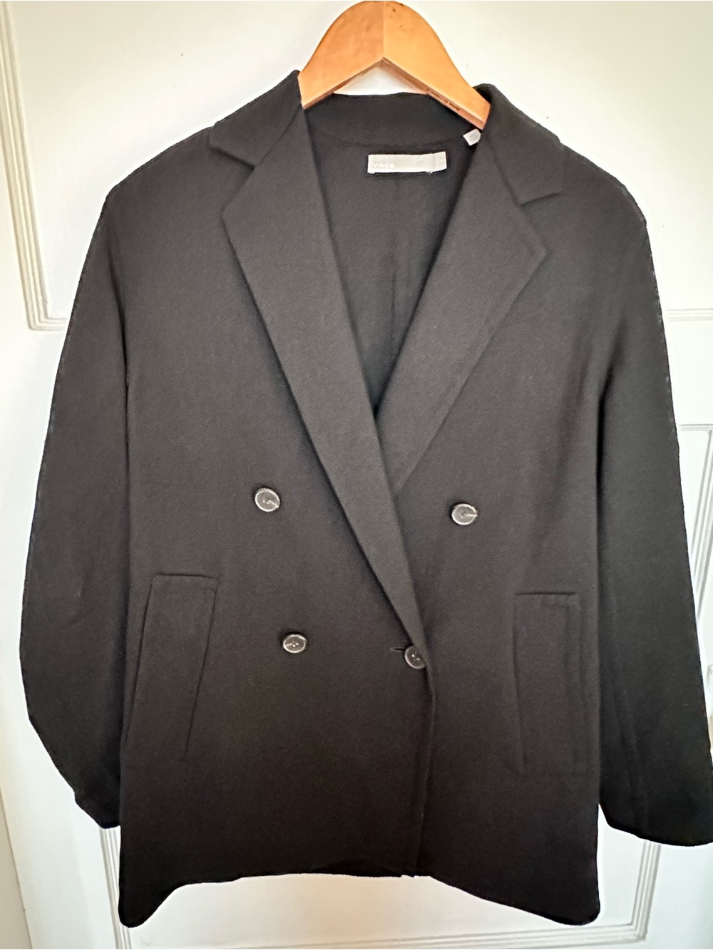 Vince Womens Black Wool Stretch Blazer Double Breasted Jacket Size: Smal